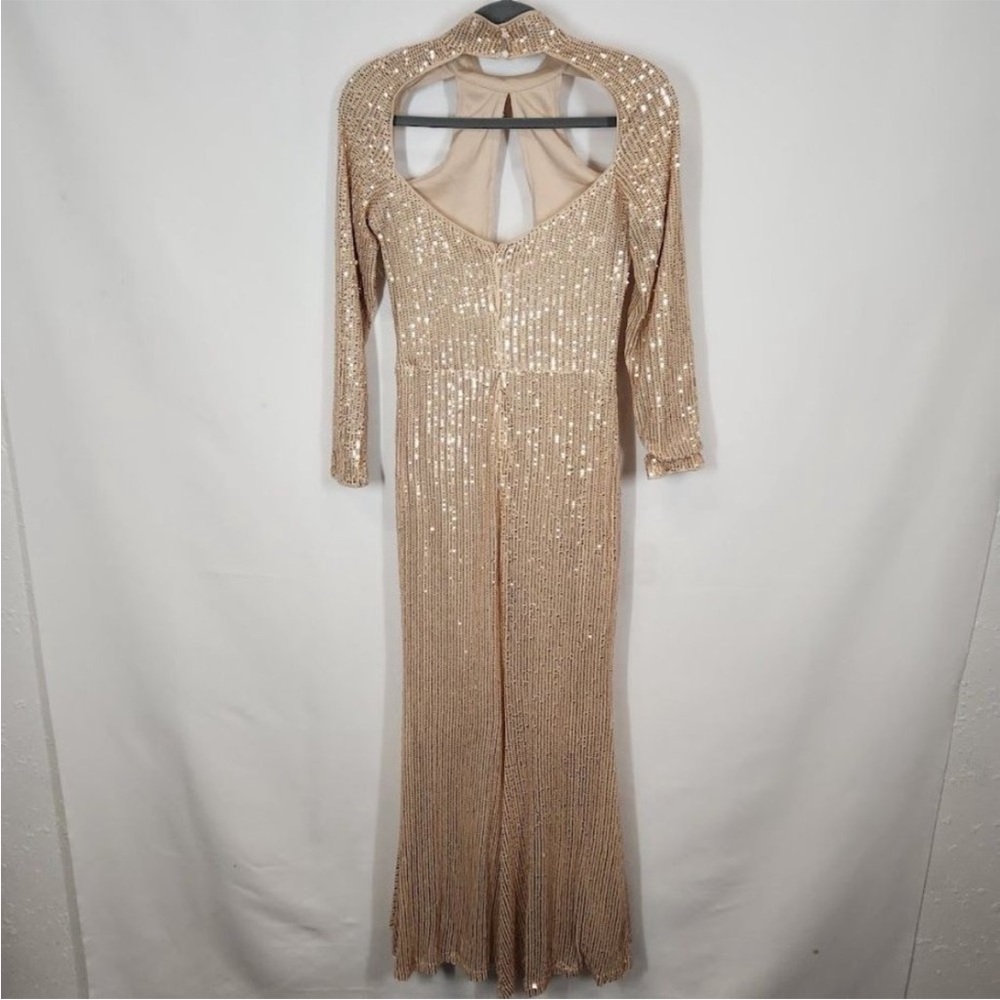 Shein Women's Sequin Cutout Maxi Dress in Champagne Gold Size 4